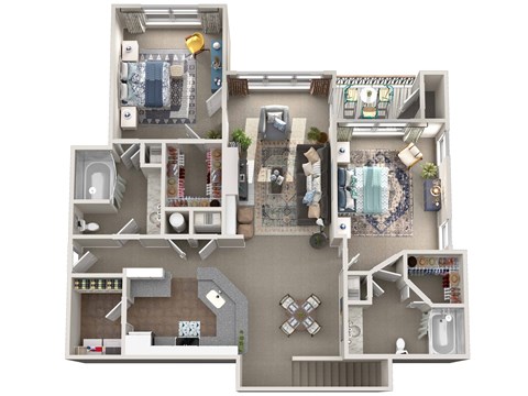 Floor plan for 2 beds, 2 baths, 1339 sqft